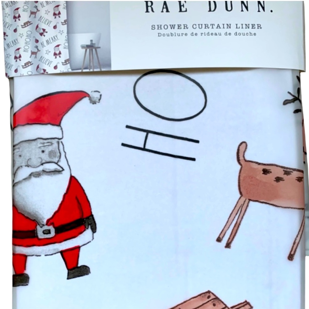 Rae Dunn Christmas Themed Shower Curtain O/S